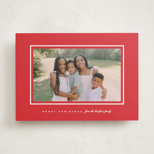This is a poinsettia photo mount holiday cards with standard by Amy Kross called devon printing on recycled in photo_mount