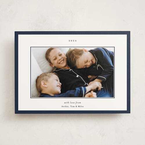 This is a navy photo mount holiday cards with standard by Blustery August called shortbread printing on recycled in photo_mount