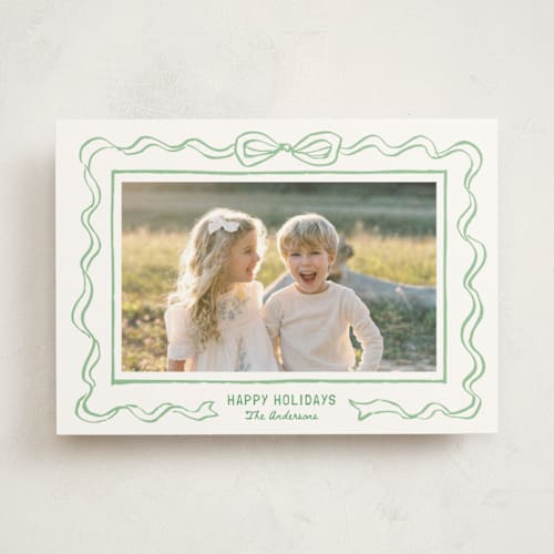 This is a fern photo mount holiday cards with standard by Cass Loh called bowed & bright printing on recycled in photo_mount