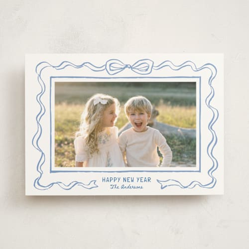 This is a bluebell photo mount holiday cards with standard by Cass Loh called bowed & bright printing on recycled in photo_mount