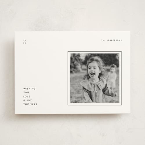 This is a coal photo mount holiday cards with standard by Ashlee Townsend called minimal wishes printing on recycled in photo_mount