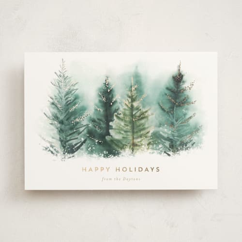 This is a fir foil pressed holiday cards with foil pressed by Petra Kern called secret winter forest printing on signature in standard