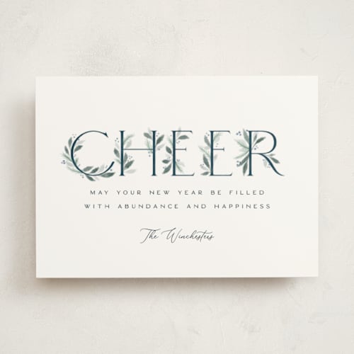 This is a winter non photo holiday cards with standard by Paula Pecevich called botanical merry printing on signature in standard