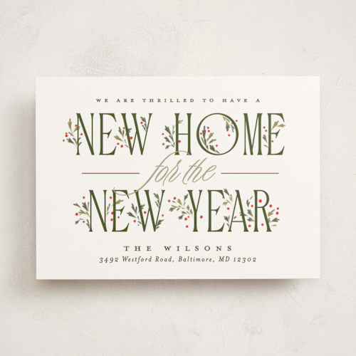 This is a festive non photo holiday cards with standard by Erin L. Wilson called hearth printing on signature in standard