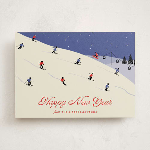 This is a blueberry non photo holiday cards with standard by Kampai Designs called ski season printing on signature in standard