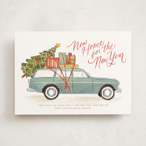 This is a stocking non photo holiday cards with standard by Wildfield Paper Co called new holiday for the holidays printing on signature in standard