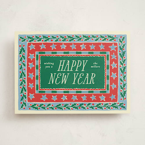 This is a pine non photo holiday cards with standard by Pati Cascino called hollis printing on signature in standard