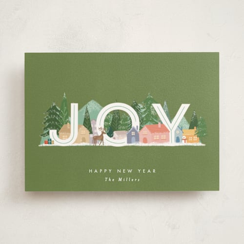 This is a forest non photo holiday cards with standard by Bethan called joyful scene printing on signature in standard