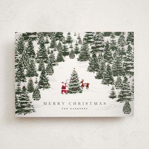 This is a coal non photo holiday cards with standard by Jennifer Lew called christmas forest printing on signature in standard