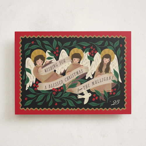 This is a ruby non photo holiday cards with standard by Grae called angels sing printing on signature in standard