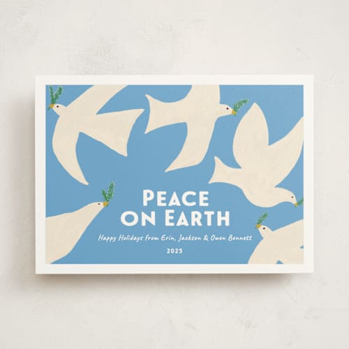 This is a sky non photo holiday cards with standard by Erika Firm called california doves printing on signature in standard