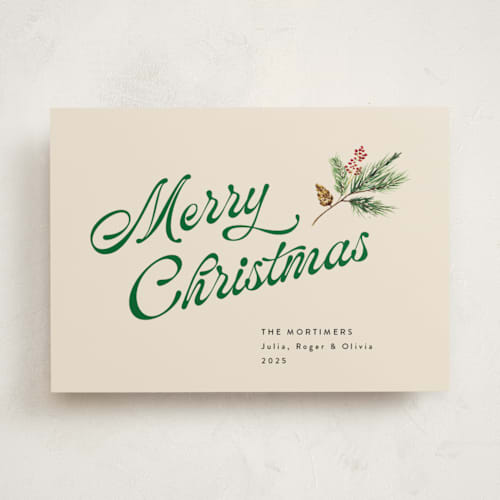This is a vanilla non photo holiday cards with standard by Erika Firm called vanilla pine printing on signature in standard