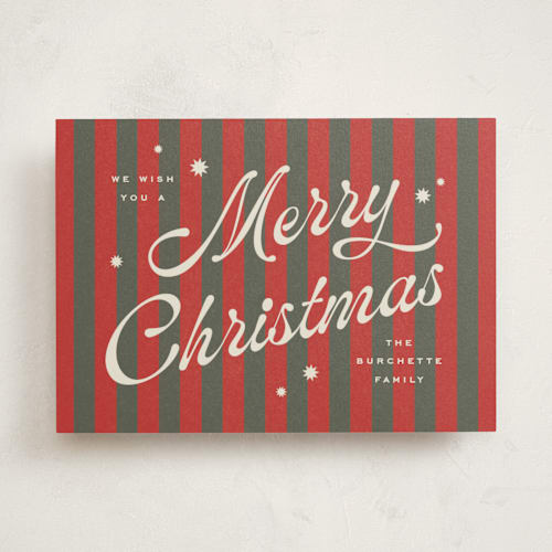This is a garland non photo holiday cards with standard by Wildfield Paper Co called retro candy stripe printing on signature in standard