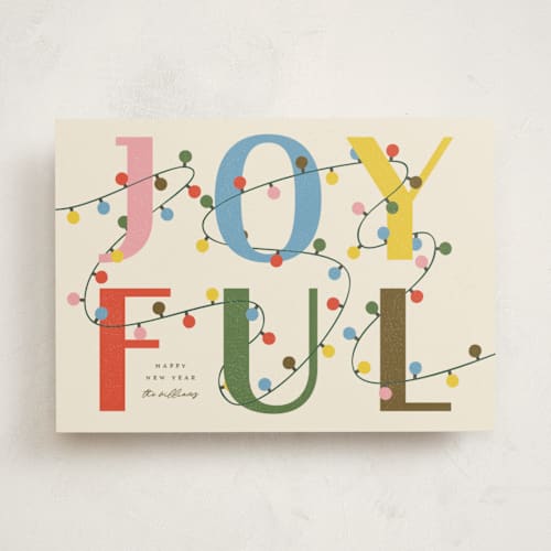 This is a eggnog non photo holiday cards with standard by Vera Lim called joyful lights printing on signature in standard