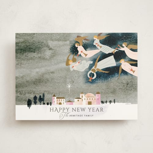 This is a celestial non photo holiday cards with standard by Eve Schultz called choirs of angels printing on signature in standard