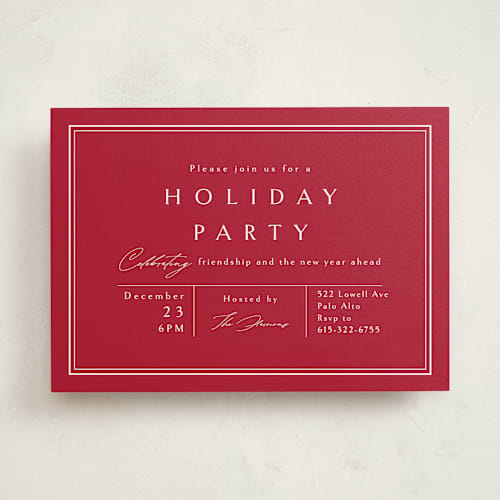 This is a poinsettia holiday party invitations with standard by Amy Kross called hampton frame printing on signature in standard