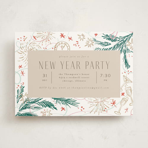 This is a snow holiday party invitations with standard by Anastasia Makarova called festive printing on signature in standard