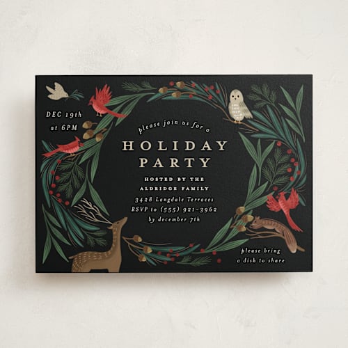 This is a holly berry holiday party invitations with standard by Grae called holiday faunae printing on signature in standard