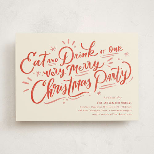 This is a peppermint holiday party invitations with standard by Stephanie Hawkes called very merry party printing on signature in standard