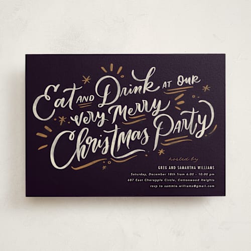 This is a raven holiday party invitations with standard by Stephanie Hawkes called very merry party printing on signature in standard