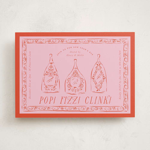 This is a ruby holiday party invitations with standard by Jackie Crawford called champagne party pop printing on signature in standard