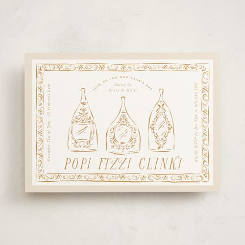 This is a champagne holiday party invitations with standard by Jackie Crawford called champagne party pop printing on signature in standard