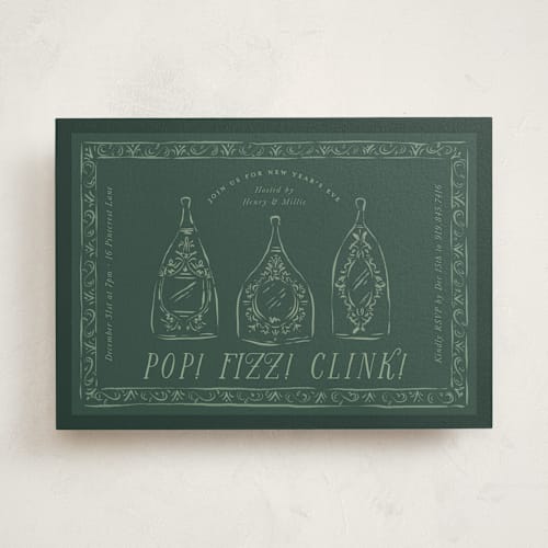 This is a forest holiday party invitations with standard by Jackie Crawford called champagne party pop printing on signature in standard