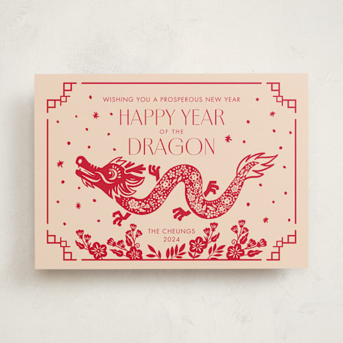 This is a peace chinese new year cards by Vivian Yiwing called lunar year dragon printing on signature in standard