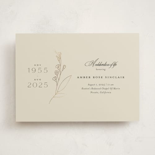 This is a vanilla memorial cards with foil pressed by Joyce Pinheiro called a life remembered printing on signature in standard