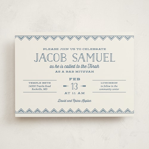 This is a indigo bar mitzvah bat mitzvah invitations with standard by Laura Hankins called sharp printing on signature in standard