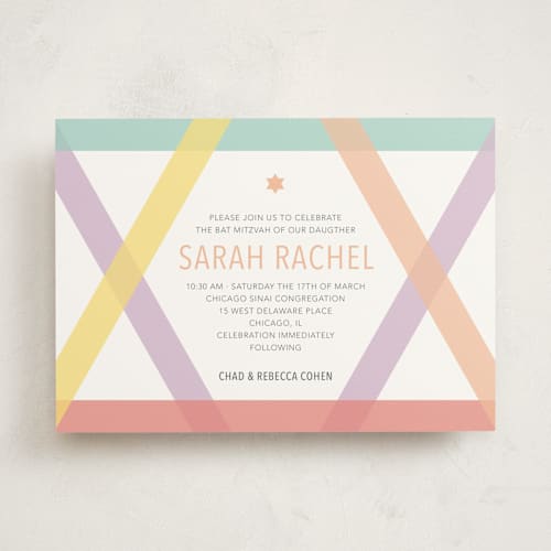 This is a peach bar mitzvah bat mitzvah invitations with standard by Kristin Albert called washi tape mitzvah printing on signature in standard