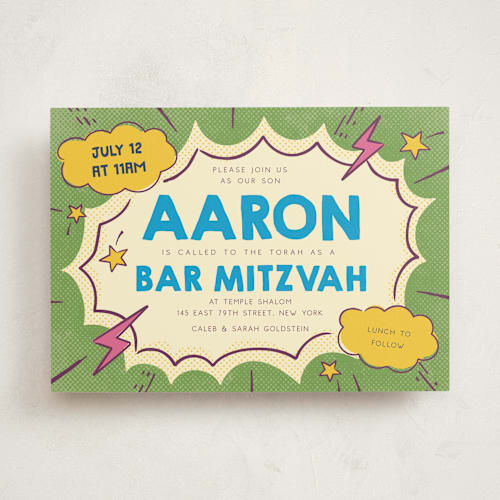 This is a electric grape bar mitzvah bat mitzvah invitations with standard by Vera Lim called pop art printing on signature in standard