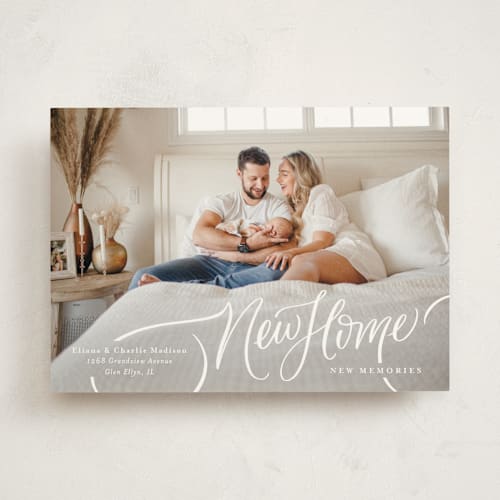 This is a cozy moving announcements with standard by Erin German called a new home for the holidays printing on signature in standard