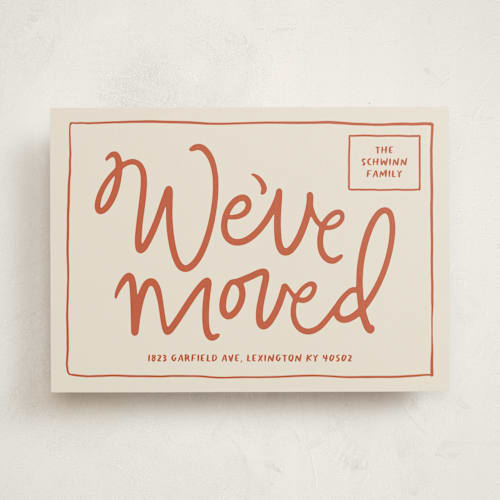 This is a tomato moving announcements with standard by Inkblot Design called sealed and delivered printing on signature in standard