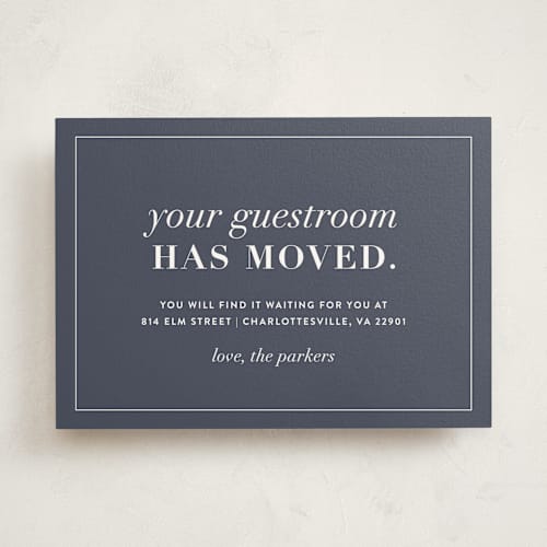 This is a denim moving announcements with standard by Amy Kross called new guestroom printing on signature in standard