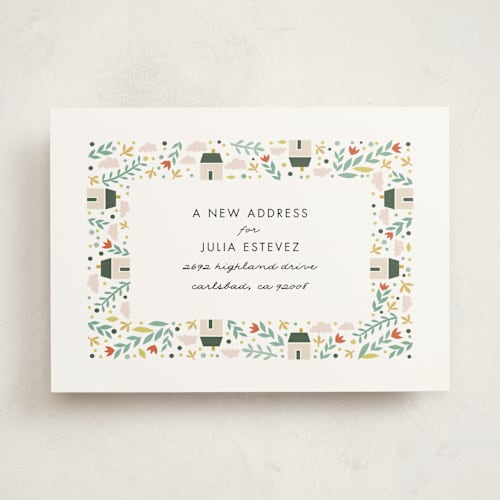 This is a onyx moving announcements with standard by Monica Schafer called little village printing on signature in standard