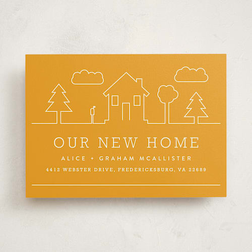 This is a pumpkin moving announcements with standard by Carly Reed Walker called suburban landscape printing on signature in standard