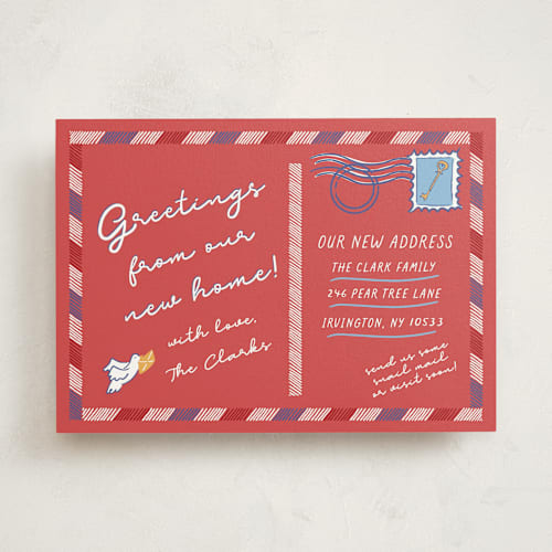 This is a brick moving announcements with standard by Sarah Rosenthal called new destination post printing on signature in standard