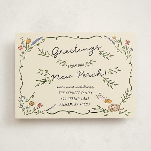 This is a black dahlia moving announcements with standard by Sarah Rosenthal called new perch greetings printing on signature in standard