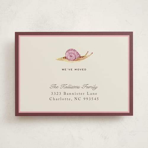 This is a raspberry moving announcements with standard by Pati Cascino called snail mail printing on signature in standard