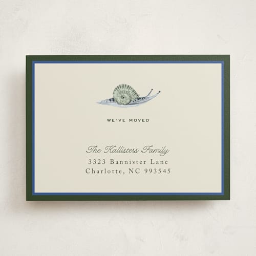 This is a blueberry moving announcements with standard by Pati Cascino called snail mail printing on signature in standard