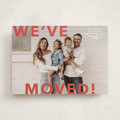 This is a cherry moving announcements with standard by Angela Thompson called bold move printing on signature in standard