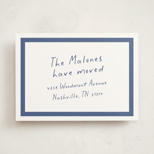 This is a sky moving announcements with standard by Sara Hicks Malone called bold border printing on signature in standard