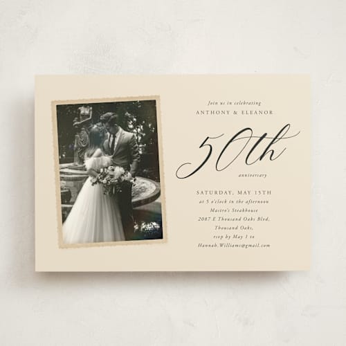 This is a golden party invitations with standard by Kamala Nahas called vintage photo printing on signature in standard