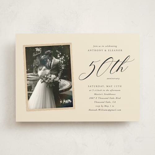 This is a golden party invitations with standard by Kamala Nahas called vintage photo printing on signature in standard