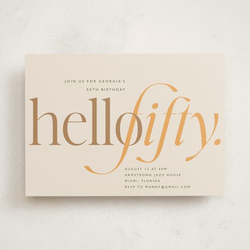 This is a marigold party invitations with standard by Vera Lim called modern fifty printing on signature in standard
