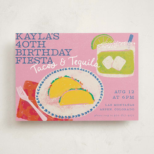 This is a rosa party invitations with standard by Jenna Holcomb called tacos and tequila printing on signature in standard