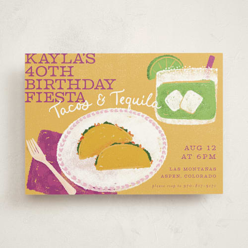 This is a maize party invitations with standard by Jenna Holcomb called tacos and tequila printing on signature in standard