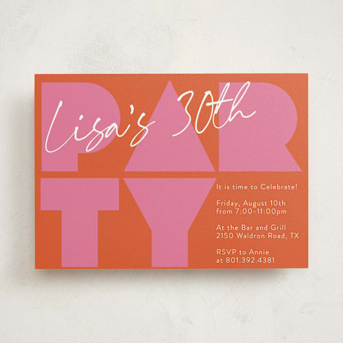 This is a persimmon party invitations with standard by Harriet Richter called party printing on signature in standard