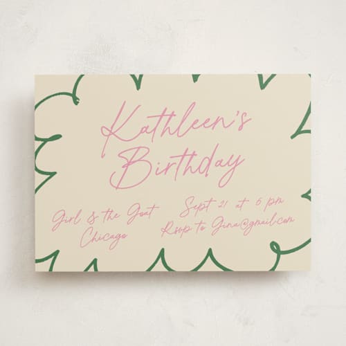 This is a preppy green party invitations with standard by Inkblot Design called casual bloom printing on signature in standard